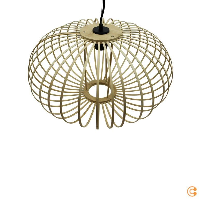 B-Ware JUST LIGHT Hängelampe Pendelleuchte Racoon Lampe LED hellbraun Holzschirm Holz