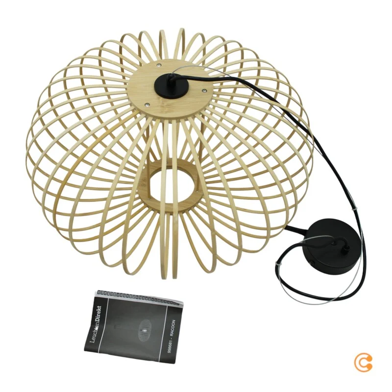B-Ware JUST LIGHT Hängelampe Pendelleuchte Racoon Lampe LED hellbraun Holzschirm Holz