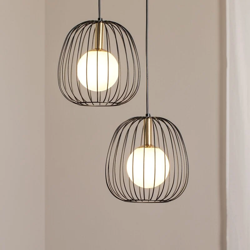 B-Ware SIGMA Hängeleuchte Pendellampe Esszimmerlampe schwarz gold weiß 2flg modern193
