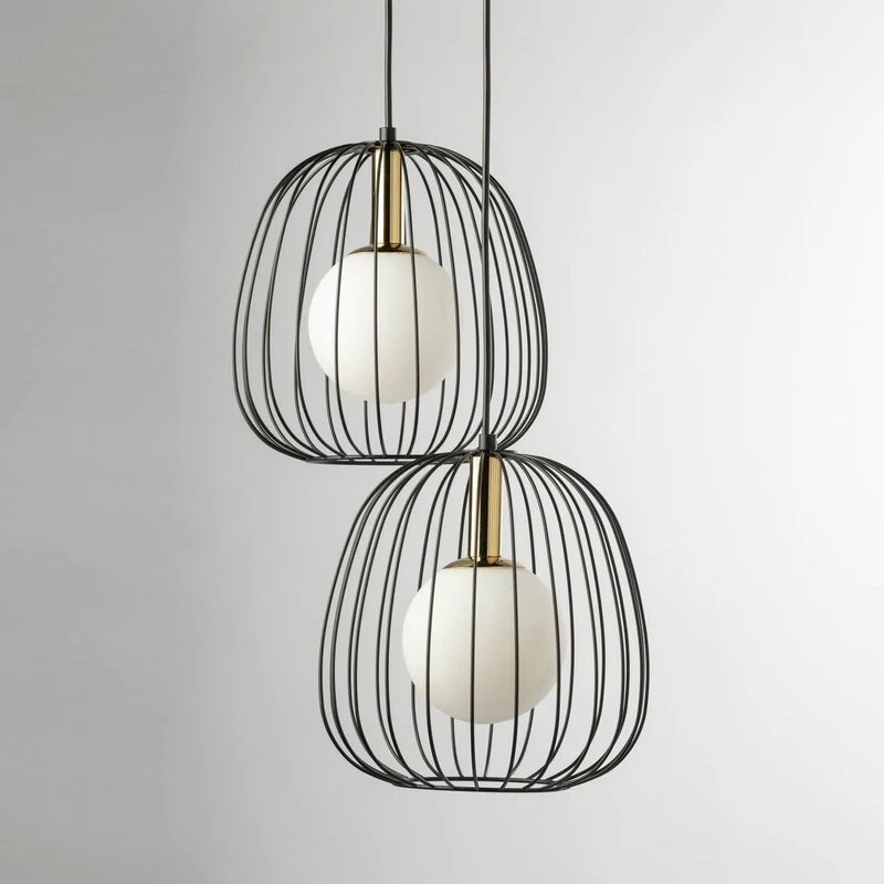 B-Ware SIGMA Hängeleuchte Pendellampe Esszimmerlampe schwarz gold weiß 2flg modern193