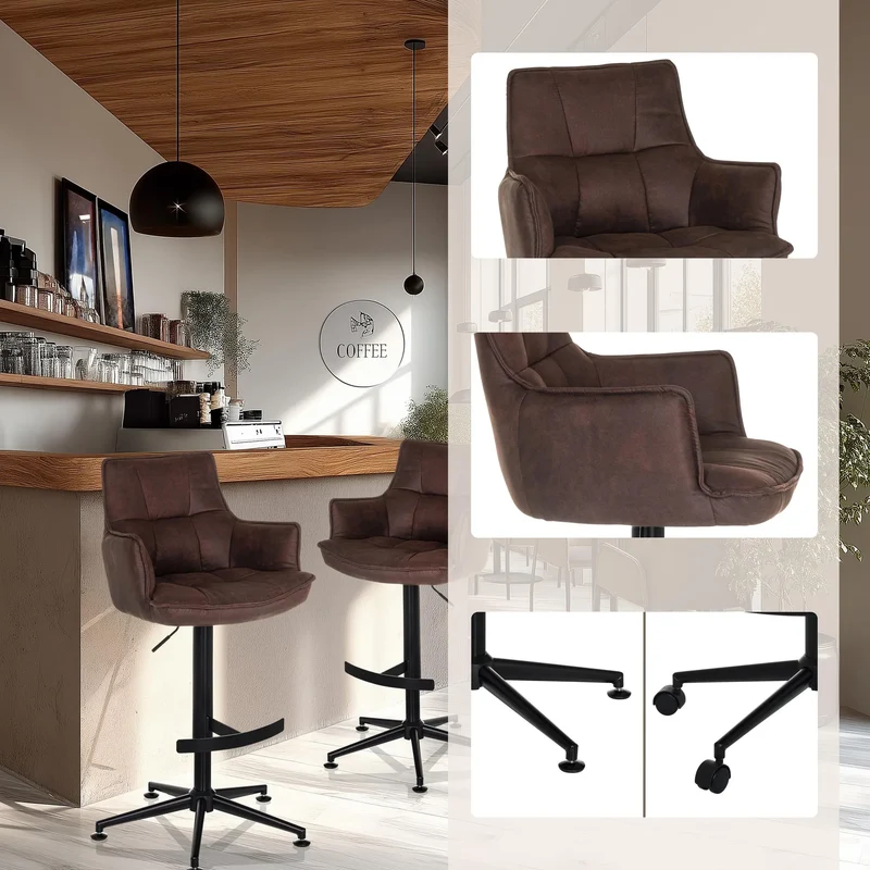 B-Ware hjh LIVING Barhocker Hocker Drehstuhl Microfaser Braun mit Armlehnen SOLAO High