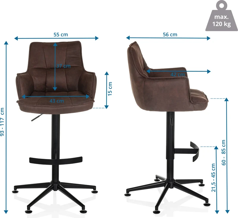B-Ware hjh LIVING Barhocker Hocker Drehstuhl Microfaser Braun mit Armlehnen SOLAO High