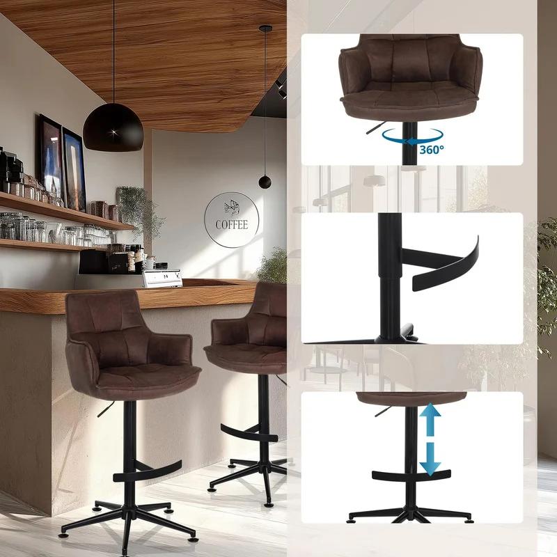B-Ware hjh LIVING Barhocker Hocker Drehstuhl Microfaser Braun mit Armlehnen SOLAO High
