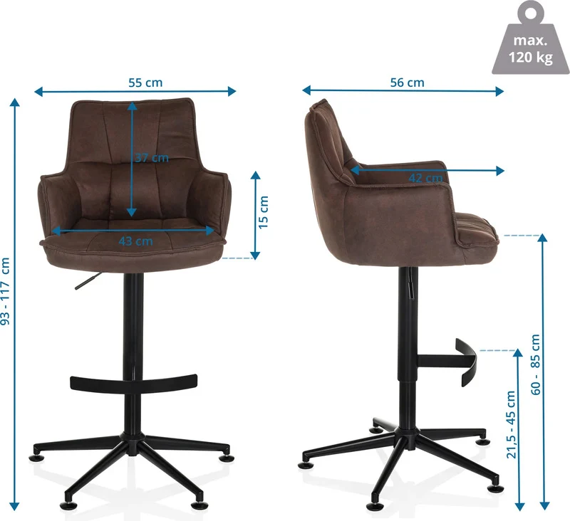 B-Ware hjh LIVING Barhocker Hocker Drehstuhl Microfaser Braun mit Armlehnen SOLAO High