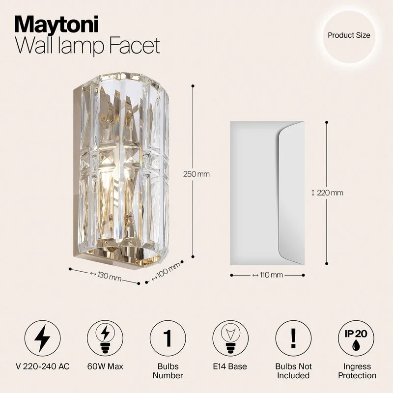 B-Ware Maytoni Wandleuchte Wandlampe Facet Glas Metall E14 H25cm gold transparent