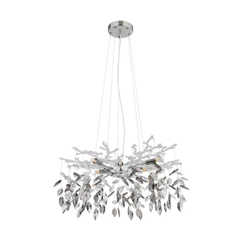 B-Ware Globo Kronleuchter Danna Deckenleuchte chromfarben/rauchgrau/klar Ø61cm Lampe G9