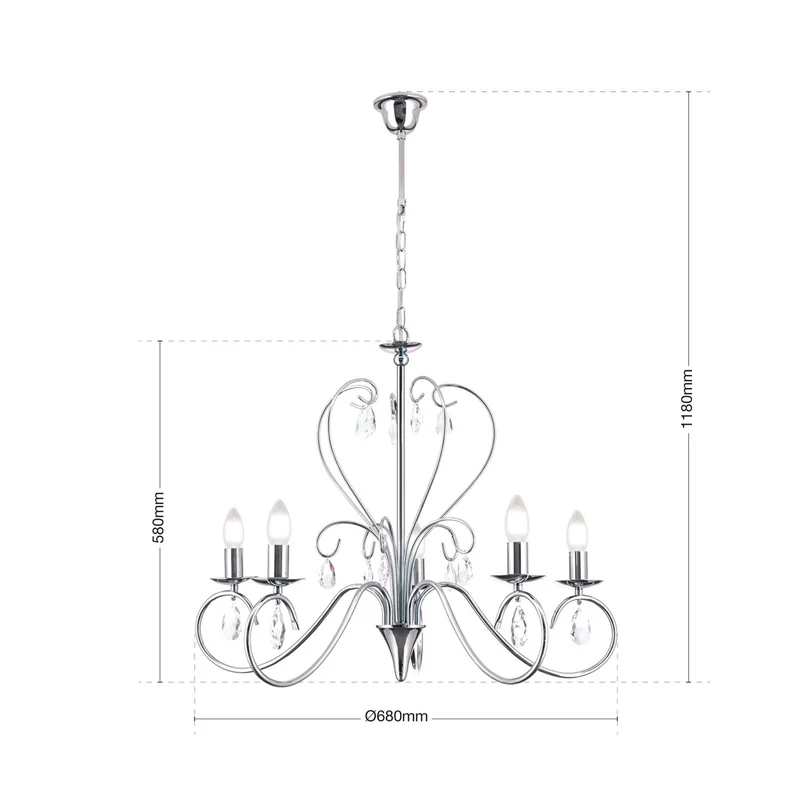 B-Ware ORION Kronleuchter Deckenlampe Alessia Kristallglas chrom 5-flammig