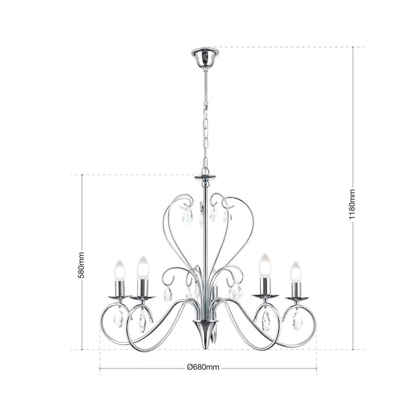 B-Ware ORION Kronleuchter Deckenlampe Alessia Kristallglas chrom 5-flammig