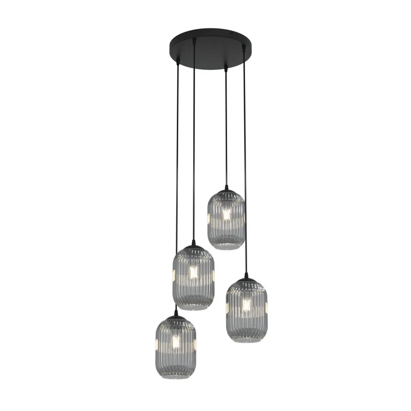 B-Ware EMIBIG LIGHTING Pendellampe Hängelampe Verdi Ø30cm Lampe Glas 4-fg rauchgrau