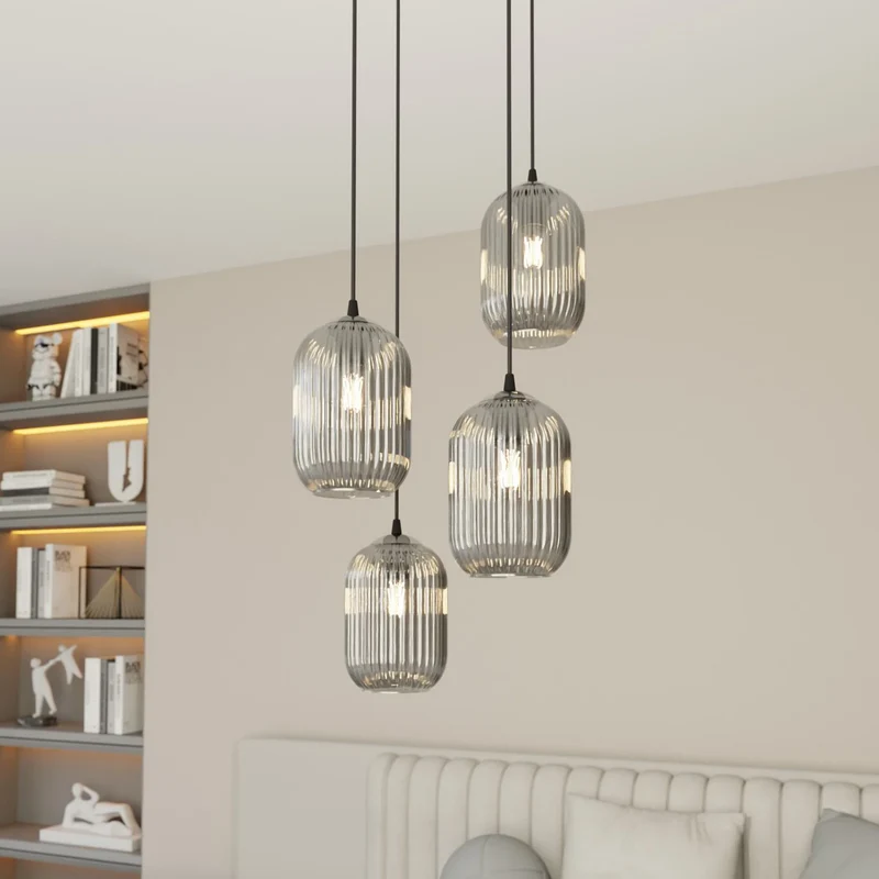 B-Ware EMIBIG LIGHTING Pendellampe Hängelampe Verdi Ø30cm Lampe Glas 4-fg rauchgrau