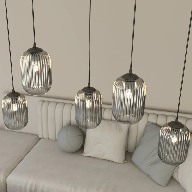 B-Ware EMIBIG LIGHTING Pendellampe Hängelampe Verdi Ø30cm Lampe Glas 4-fg rauchgrau