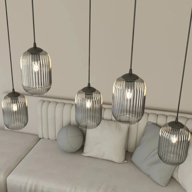 B-Ware EMIBIG LIGHTING Pendellampe Hängelampe Verdi Ø30cm Lampe Glas 4-fg rauchgrau