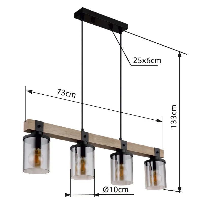 B-Ware Globo Deckenleuchte Lila mit Holzbalken Hängelampe Pendelleuchte 4-flg. E27