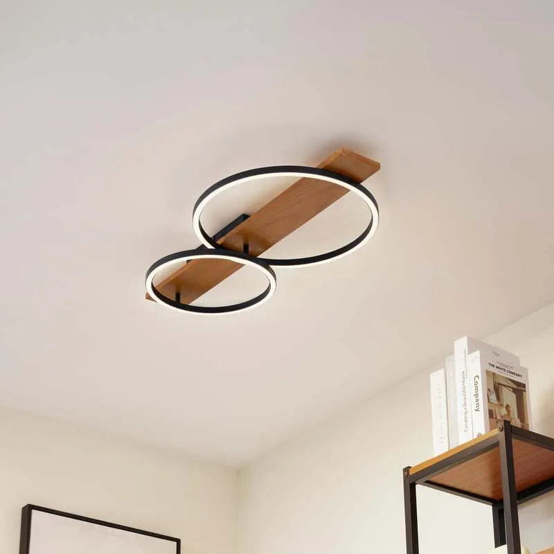 B-Ware Lindby LED-Deckenlampe Galad schwarz Holz 2-flg 75 cm dimmbar warmweiß