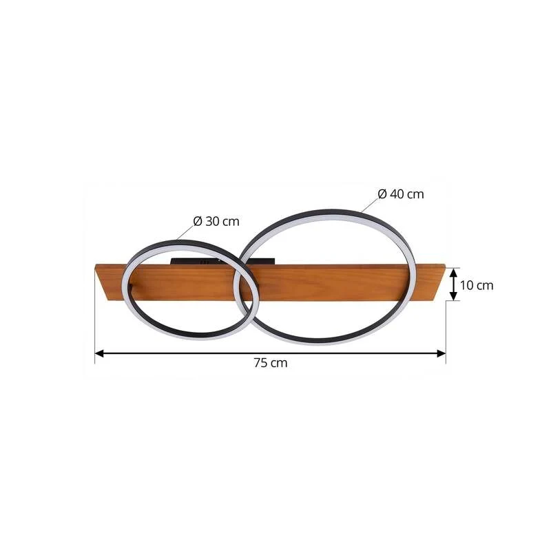 B-Ware Lindby LED-Deckenlampe Galad schwarz Holz 2-flg 75 cm dimmbar warmweiß