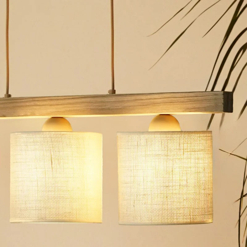 B-Ware Duolla Hängeleuchte Pendelleuchte Lampe Forest Holz Jute weiß 3-flg Wohnzimmer