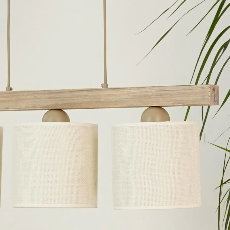 B-Ware Duolla Hängeleuchte Pendelleuchte Lampe Forest Holz Jute weiß 3-flg Wohnzimmer
