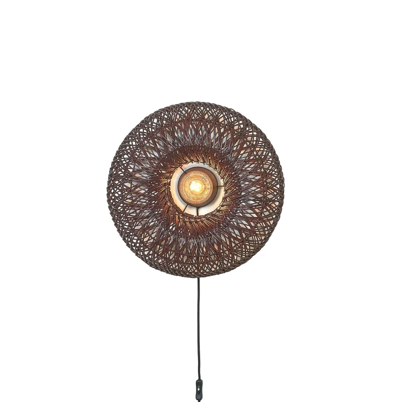 B-Ware Good Mojo Wandlampe Wandleuchte Arizona dunkelrot Bambus Stecker Schalter LED