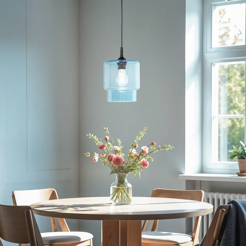 B-Ware Argon Pendelleuchte Hängeleuchte Glas Nesto marineblau E27 Leuchte Lampe