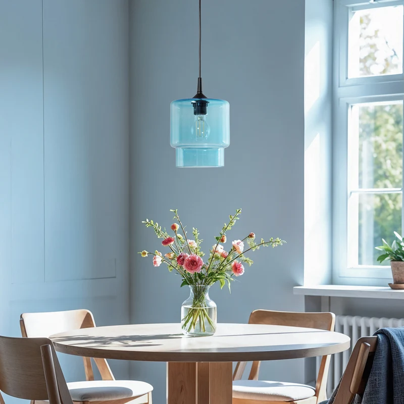B-Ware Argon Pendelleuchte Hängeleuchte Glas Nesto marineblau E27 Leuchte Lampe