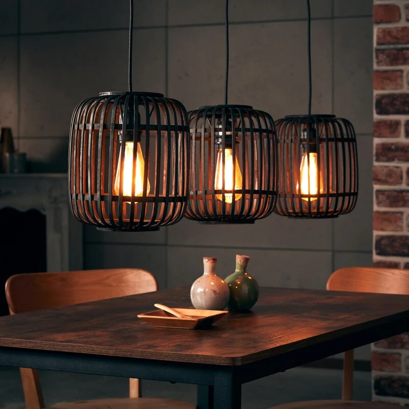 B-Ware Brilliant Pendelleuchte Hängeleuchte Woodrow LED Lampe dimmbar schwarz 3-flammig