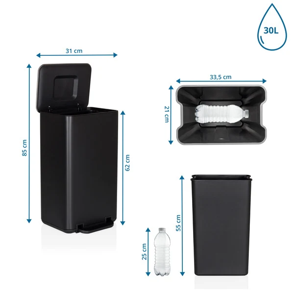 B-Ware hjh OFFICE Mülleimer CLEAN NATURA 30L Schwarz matt Holzoptik Stahl