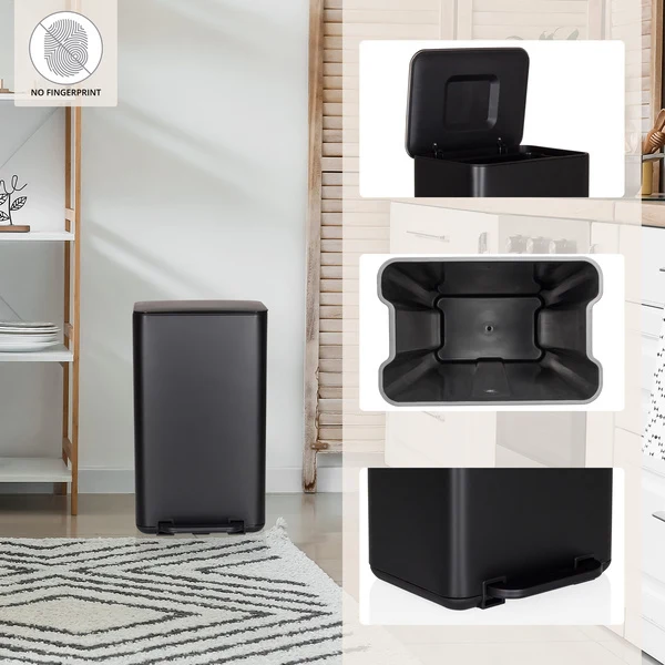 B-Ware hjh OFFICE Mülleimer CLEAN NATURA 30L Schwarz matt Holzoptik Stahl