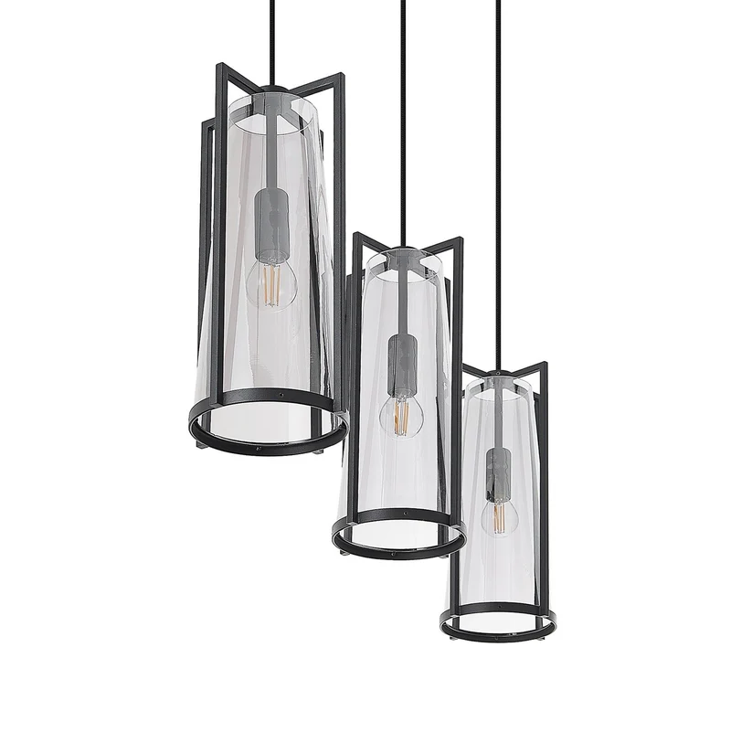 B-Ware Lucande Pendelleuchte LED Hängelampe Rufina 3-flg länglich Rauchglas schwarz