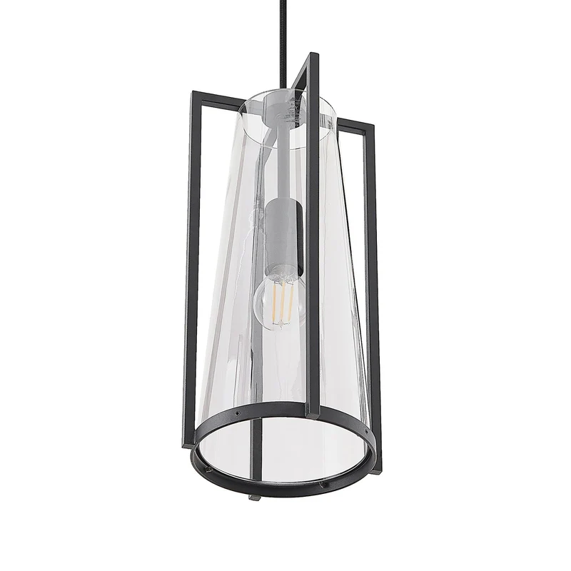 B-Ware Lucande Pendelleuchte LED Hängelampe Rufina 3-flg länglich Rauchglas schwarz