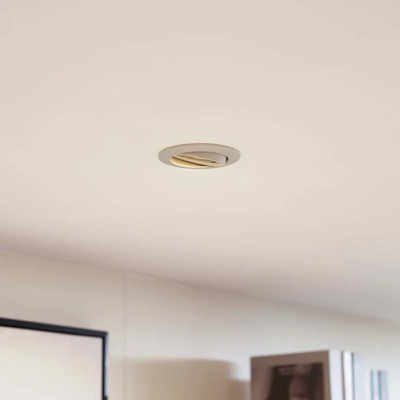 4x B-Ware Prios Deckeneinbauleuchte Fibur beige Zink Ø 8,2 cm dimmbar GU10 10 W