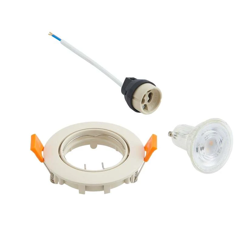 4x B-Ware Prios Deckeneinbauleuchte Fibur beige Zink Ø 8,2 cm dimmbar GU10 10 W