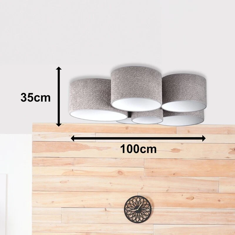 B-Ware Boucle Deckenleuchte Lampe Hauptbeleuchtung sechs Schirme grau Wohnraum