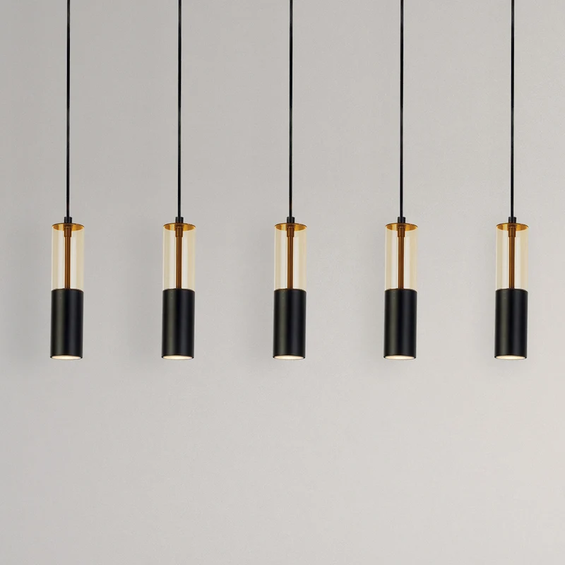 B-Ware Searchlight Merrygold Pendelleuchte Hängeleuchte GU10 schwarz amber Metall 5flg