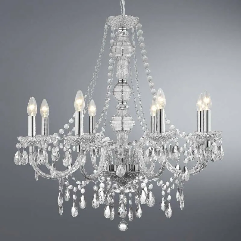B-Ware Searchlight Kronleuchter Marie Therese Hängelampe LED 8-flammig chrom 77cm hoch