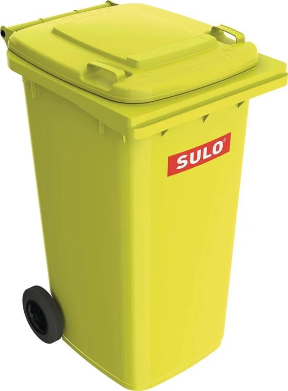 B-Ware SULO Müllgroßbehälter 240l Abfallbehälter gelb fahrbar HDPE n.EN 840 110kg max.