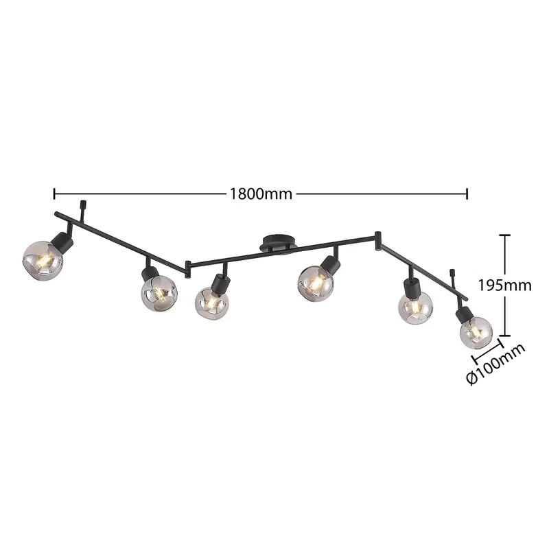 B-Ware Lindby Deckenstrahler Eridia LED dimmbar schwarz 6-flammig 180cm Rauchglas