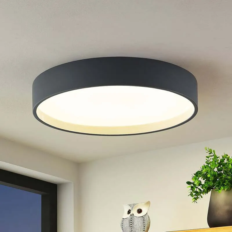 B-Ware Lindby Deckenleuchte Deckenlampe LED Rund Todor anthrazit Holz Wohnzimmer Flur