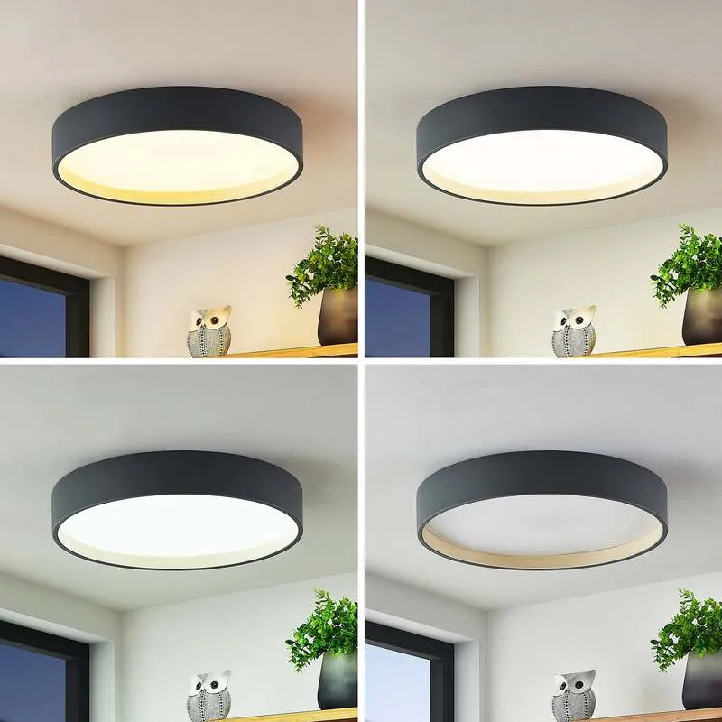 B-Ware Lindby Deckenleuchte Deckenlampe LED Rund Todor anthrazit Holz Wohnzimmer Flur