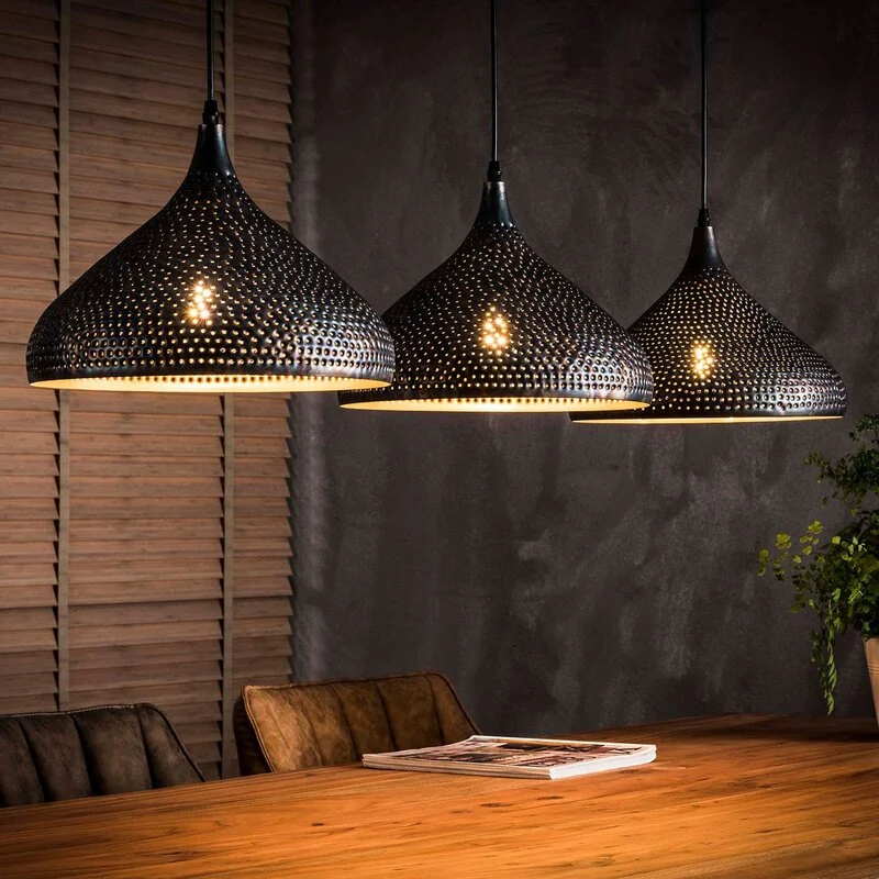 B-Ware Hängeleuchte Punchray, dreiflammig trichterförmig Lampe Leuchte Deckenlampe 969