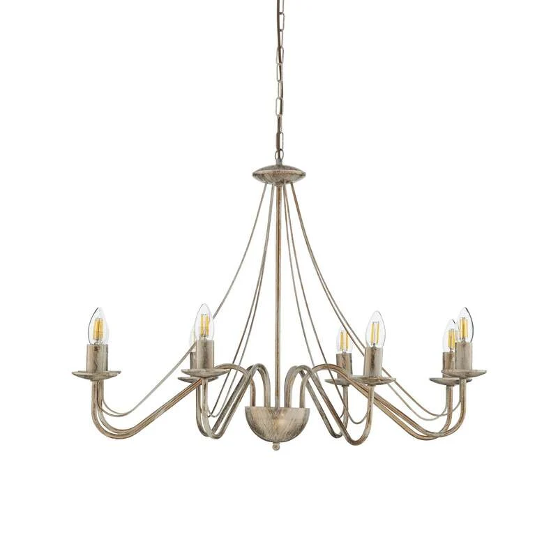 B-Ware Kronleuchter Malbo Hängelampe Licht 8-flammig LED dimmbar weißgold Metall Ø77cm