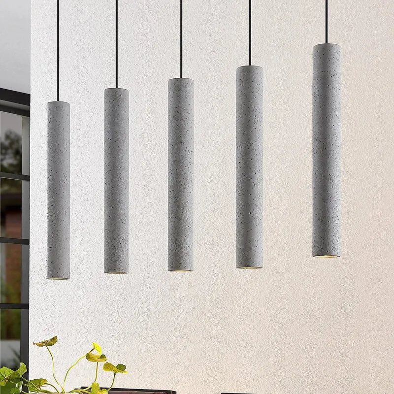 B-Ware Lindby Pendellampe Hängeleuchte Concretto LED 5-flg dimmbar grau 100cm Beton