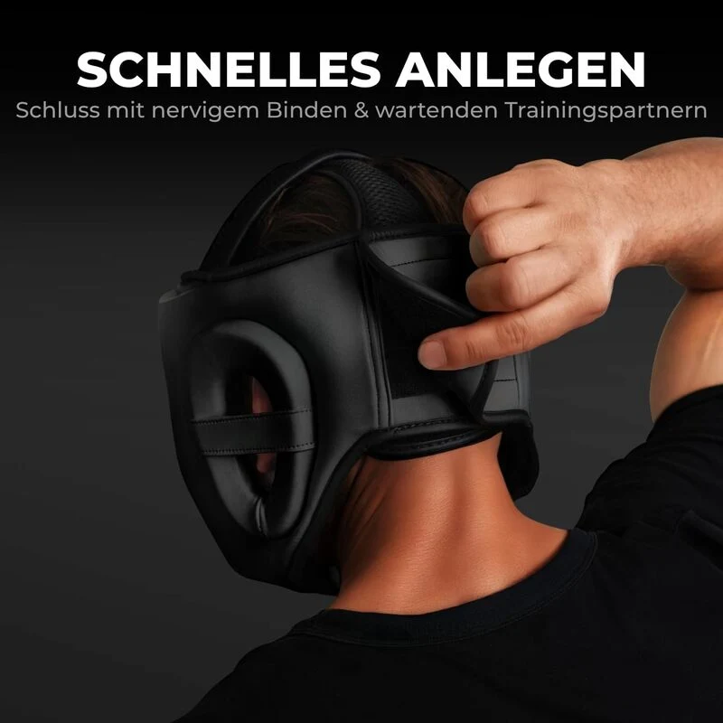 B-Ware FIGHTR MMA Kopfschutz Core All Black XL verstellbar für Boxen und Sparring 78cm