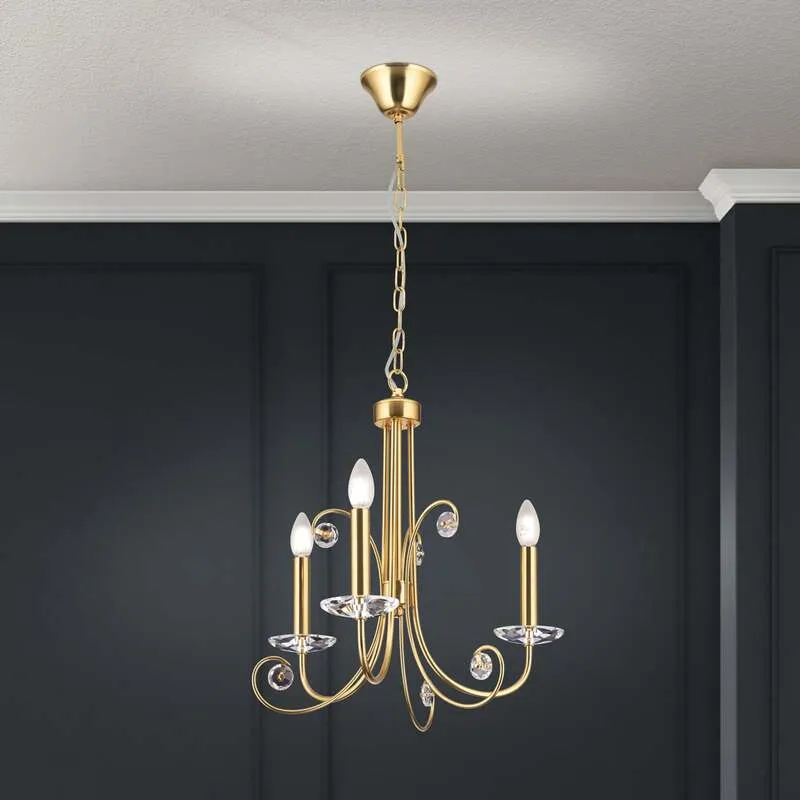 B-Ware Orion Kronleuchter Deckenleuchte Ariane Kristall Lampe goldfarben 3-flammig 50cm