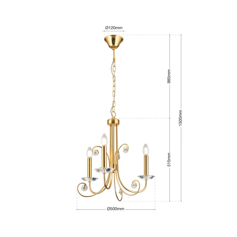 B-Ware Orion Kronleuchter Deckenleuchte Ariane Kristall Lampe goldfarben 3-flammig 50cm