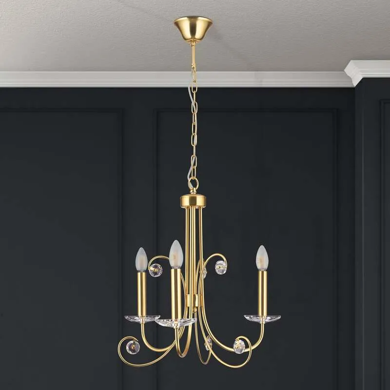 B-Ware Orion Kronleuchter Deckenleuchte Ariane Kristall Lampe goldfarben 3-flammig 50cm
