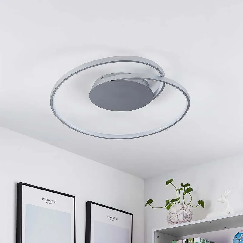 B-Ware Lucande Deckenleuchte Deckenlampe LED Enesa Silber rund Fernbedienung dimmbar299