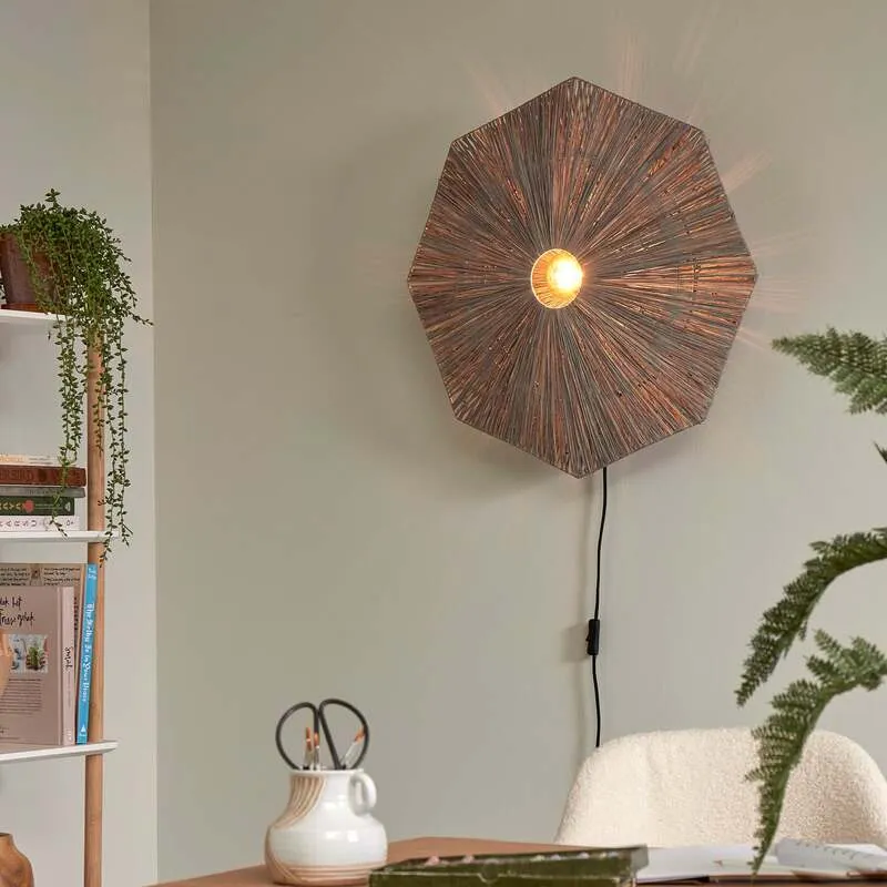 B-Ware Good & Mojo Wandleuchte Panama LED Wandlampe Holz Eisen dunkelgrau Ø65cm 1x60W