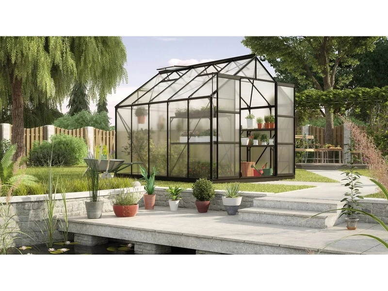 B-Ware Vitavia Gewächshaus Uranus 8300 Garten Gewächshaus 8,3 m² Doppeltür schwarz