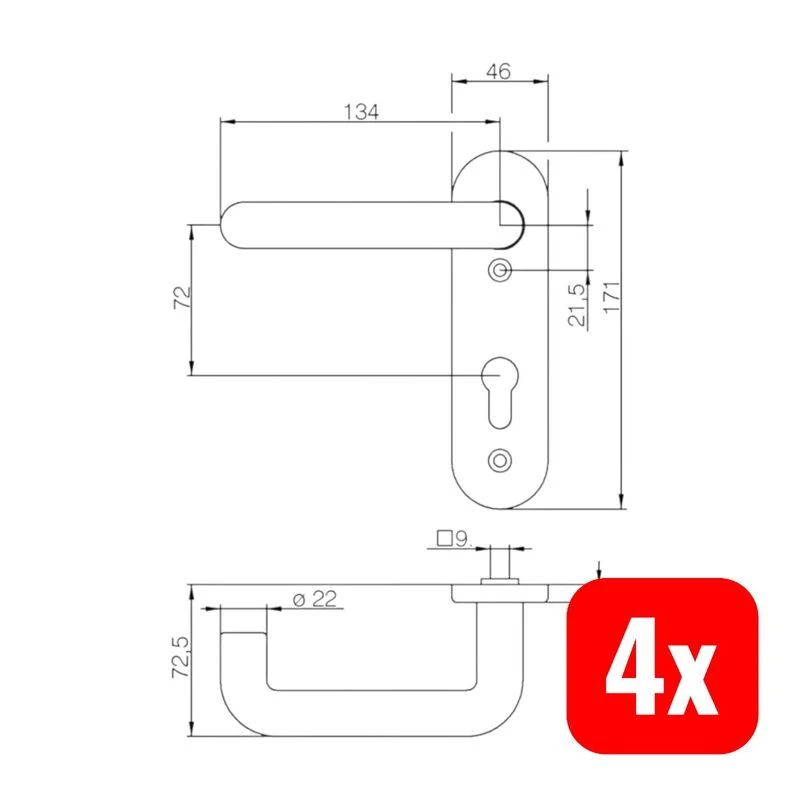 4x B-Ware DENI FH-KS-Drücker-Kurzschild-Garnitur-rund Für Feuerschutztüren