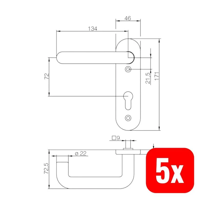 5x B-Ware DENI FH-KS-Drücker-Kurzschild-Garnitur-rund Für Feuerschutztüren
